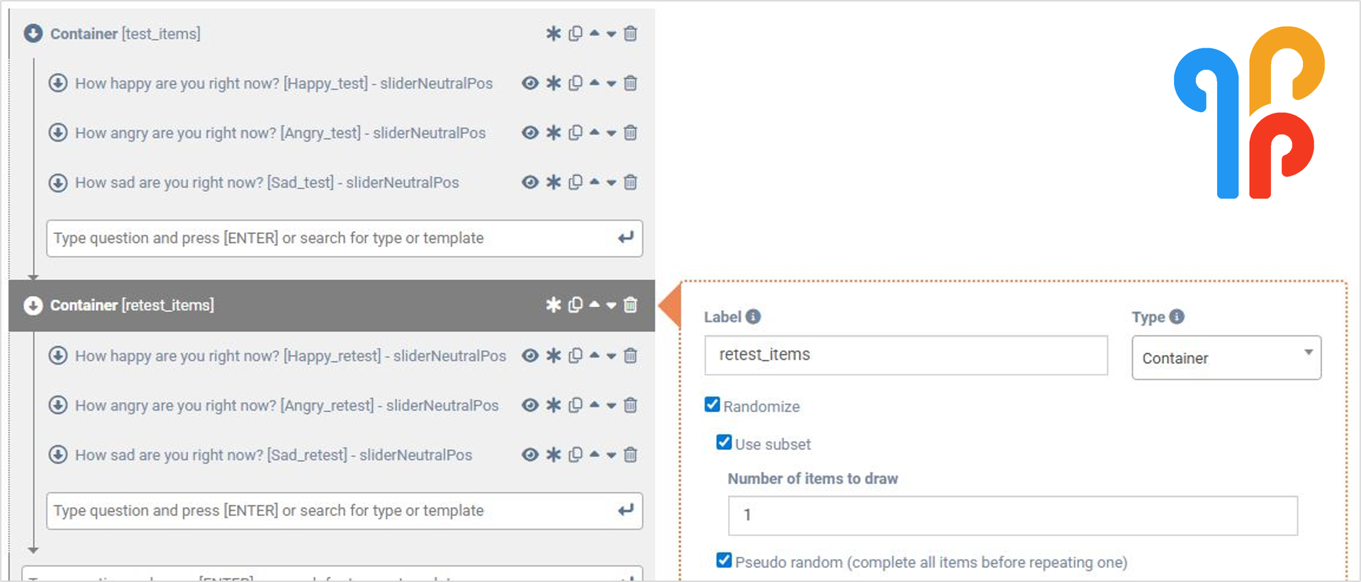Simple m-Path set-up for the test-retest procedure of single-item measures.