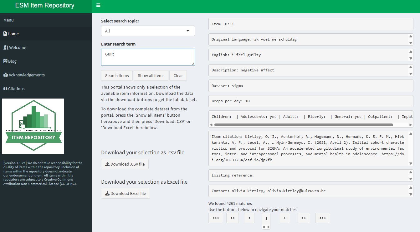 Search the item database of the ESM item repository.