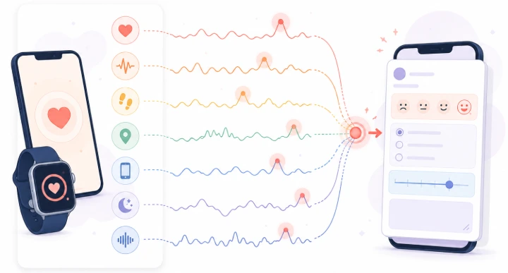 Passive sensing data from smartphones or wearables can be used to trigger context-aware ESM / EMA surveys. Passive sensing data from smartphones or wearables can be used to trigger context-aware ESM / EMA surveys.